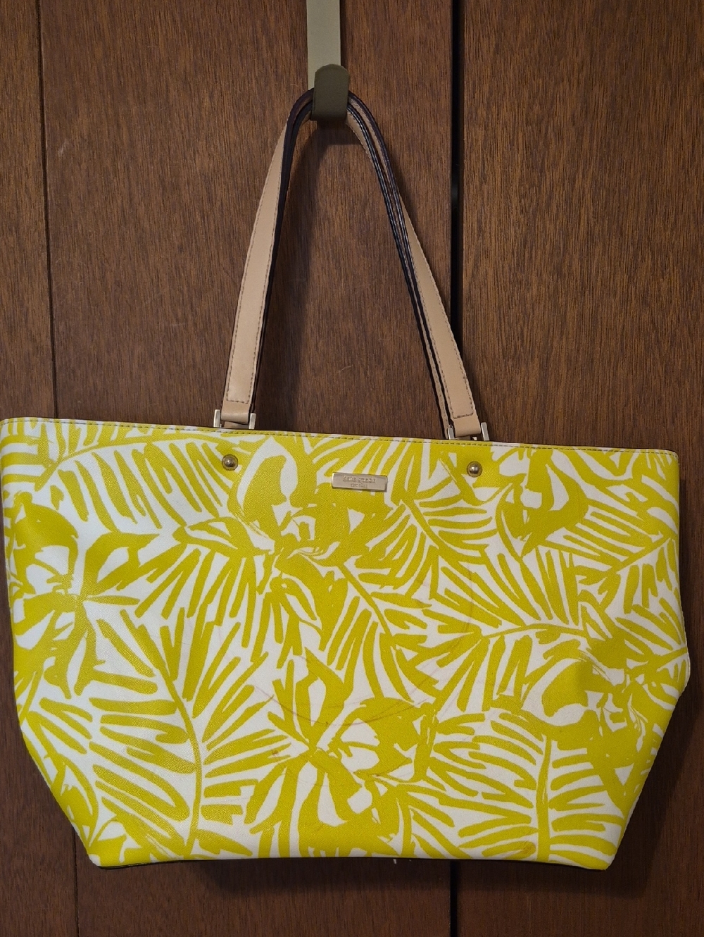 Kate Spade New York Grant Street Jules Grainy Vinyl Tote Yellow & White